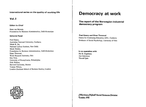 Democracy at Work: The Report of the Norwegian Industrial Democracy Program