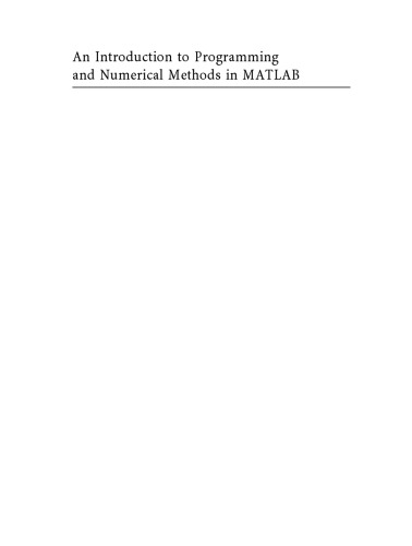 An Introduction to Programming and Numerical Methods in MATLAB