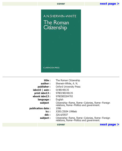 The Roman Citizenship (Oxford University Press Academic Monograph Reprints)