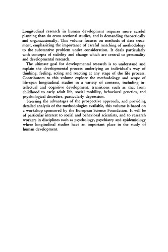 Problems and Methods in Longitudinal Research: Stability and Change (European Network on Longitudinal Studies on Individual Development)