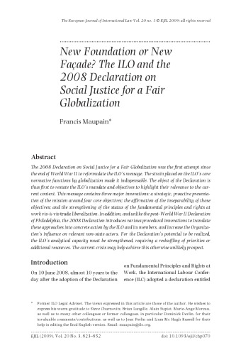 The ILO and the 2008 Declaration on Social Justice for a Fair Globalization