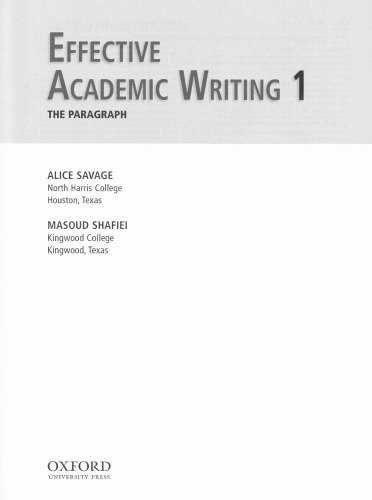 Effective Academic Writing 1 Student Book: The Paragraph (v. 1)