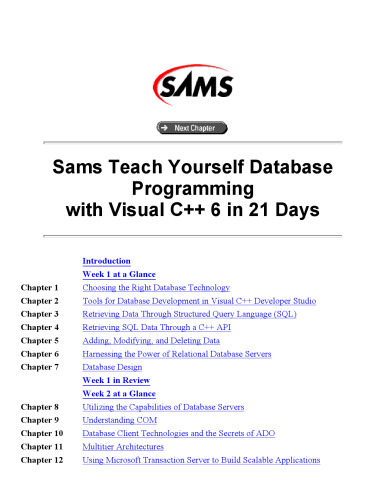 Sams Teach Yourself Database Programming with Visual C++ 6 in 21 Days with CD-ROM