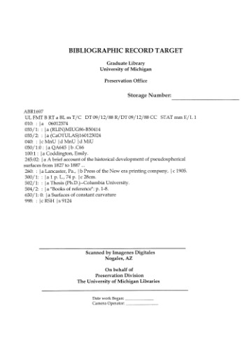 A brief account of the historical development of pseudospherical surfaces from 1827 to 1887 ...