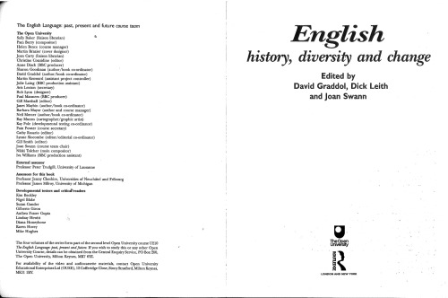 English: History, Diversity and Change (English Language: Past, Present and Future)