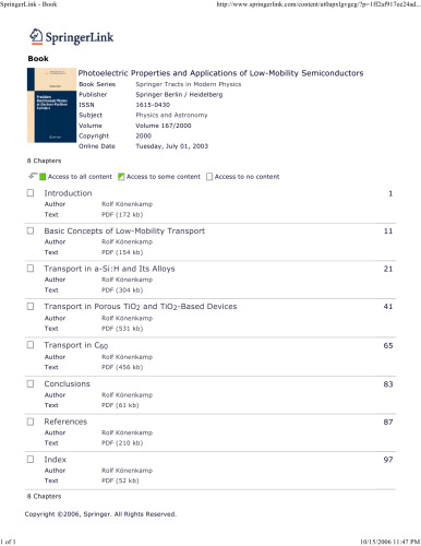 Photoelectric Properties and Applications of Low-Mobility Semiconductors (Springer Tracts in Modern Physics)