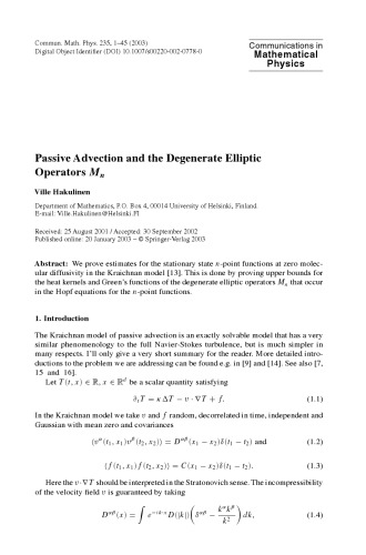 Communications in Mathematical Physics - Volume 235