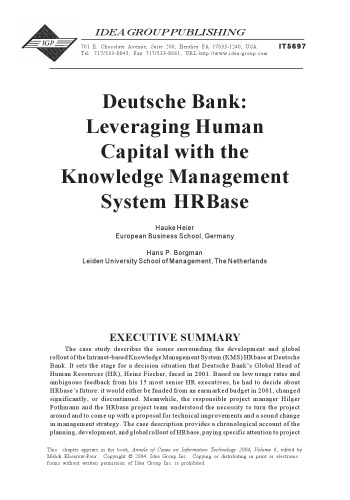 Deutsche Bank: Leveraging Human Capital with the Knowledge Management System Hrbase