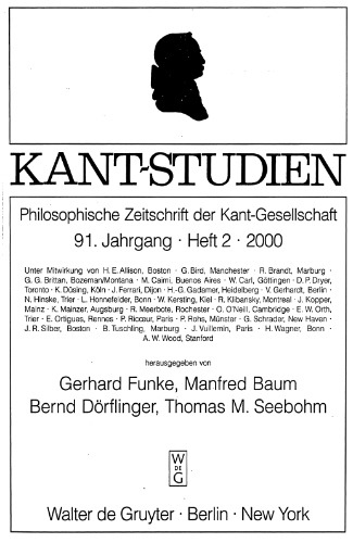 Kant-Studien Philosophische Zeitschrift der Kant-Gesellschaft, 91. Jahrgang, Heft 2, 2000