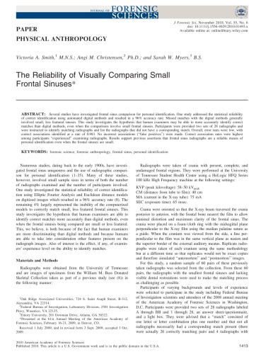 Journal of Forensic Sciences vol 55, issue 6, Nov 2010