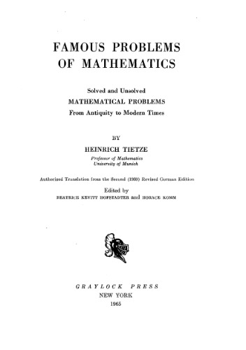 Famous Problems of Mathematics Solved and Unsolved