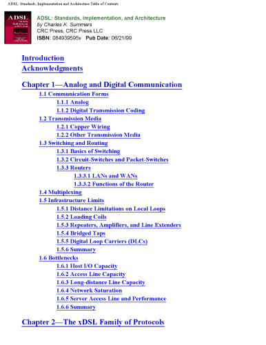 ADSL: Standards, Implementation, and Architecture