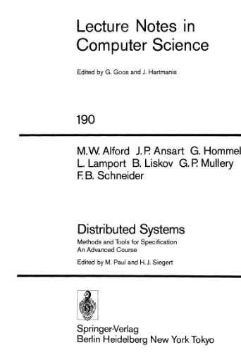 Distributed Systems: Methods and Tools for Specification An Advanced Course