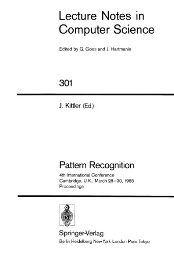 Pattern Recognition: 4th International Conference Cambridge, U.K., March 28–30, 1988 Proceedings