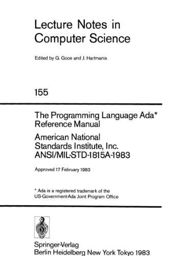 The Programming Language Ada Reference Manual American National Standards Institute, Inc. ANSI/MIL-STD-1815A-1983