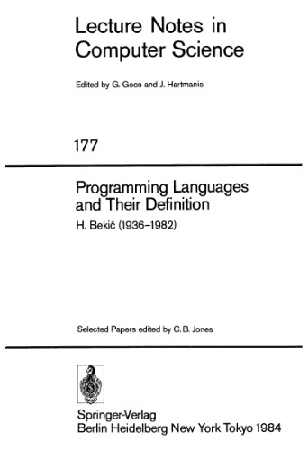 Programming Languages and Their Definition: H. Bekič (1936–1982)