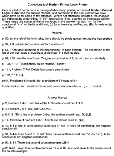 Errata to A Modern Formal Logic Primer