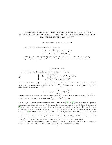 Existence and multiplicity for perturbations of an equation involving Hardy inequality and critical Sobolev exponent in the whole R^n