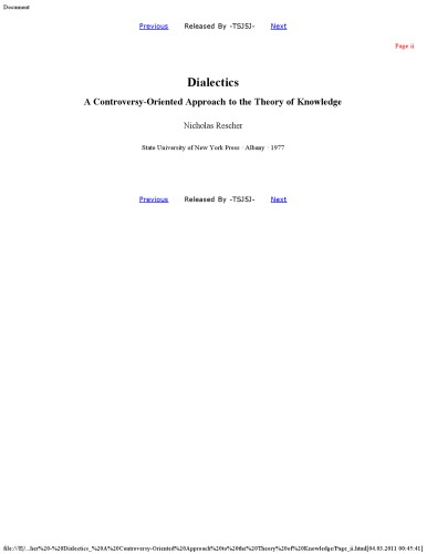 Dialectics: A Controversy-Oriented Approach to the Theory of Knowledge