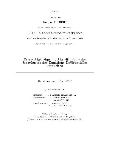 Etude algebrique et algorithmique des singularites des equations differentielles implicites