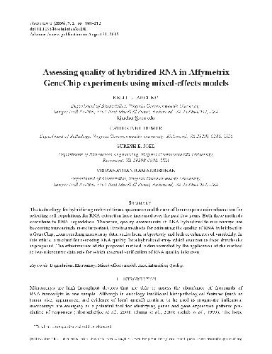 Assessing quality of hybridized RNA in Affymetrix GeneChip experiments using mixed-effects models