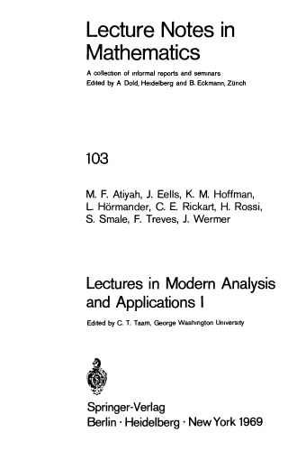 Lectures in Modern Analysis and Applications I