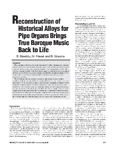 Reconstruction of Historical Alloys for Pipe Organs Brings True Baroque Music Back to Life