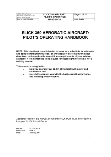 SLICK-360 Pilots Operating Manual