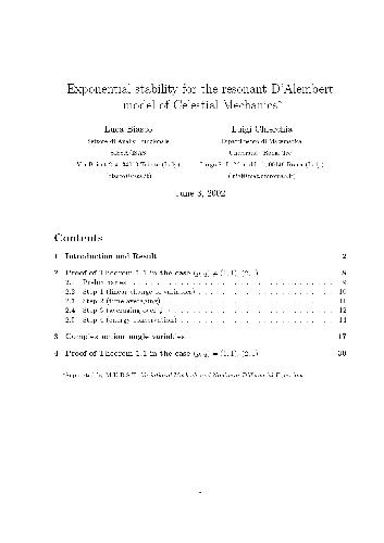 Exponential stability for resonant D'Alembert model of celestial mechanics