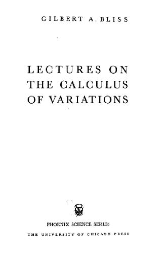 Lectures on the Calculus of Variations