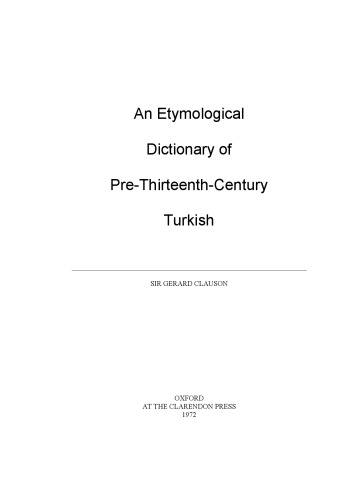 An Etymological Dictionary of Pre-thirteenth Century Turkish