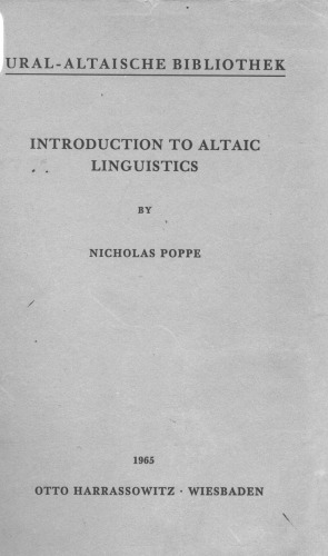 Introduction to Altaic Linguistics