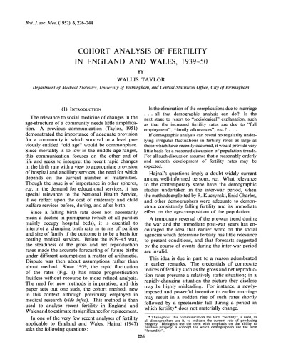 Cohort Analysis of Fertility in England and Wales, 1939-50