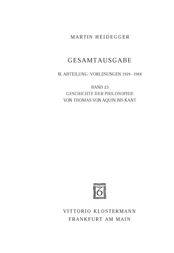 Geschichte der Philosophie von Thomas von Aquin bis Kant (Wintersemester 1926–27)