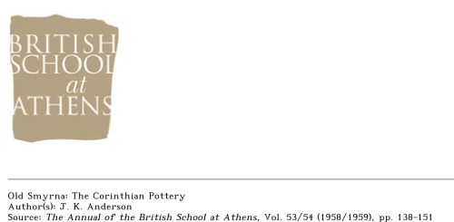 Old Smyrna: The Corinthian Pottery