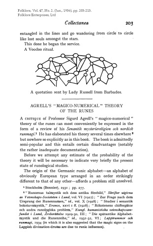 Vol. 47, No. 2 Folklore 
Agrell's ''Magico-Numerical'' Theory of the Runes