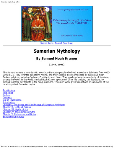 Sumerian Mythology: A Study of Spiritual and Literary Achievement in the Third Millennium B.C