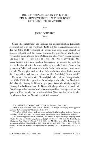 Die Rätselzahl 666 in Offb 13:18. Ein Lösungsversuch auf der Basis lateinischer Gematrie