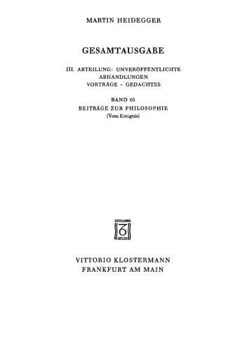 Beiträge zur Philosophie (Vom Ereignis) (1936-1938)