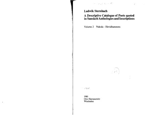 A descriptive catalogue of poets quoted in Sanskrit anthologies and inscriptions: Volume 2. Nakula-Hevidhanesora