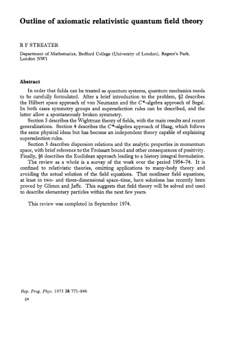 Outline of axiomatic relativistic quantum field theory