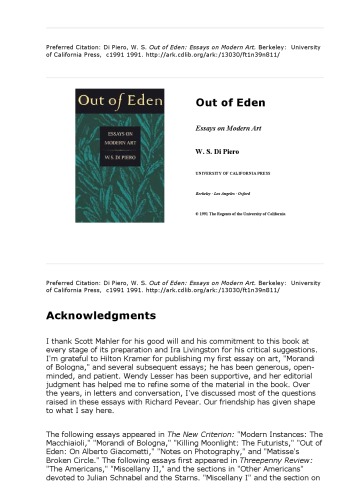 Out of Eden: Essays on Modern Art