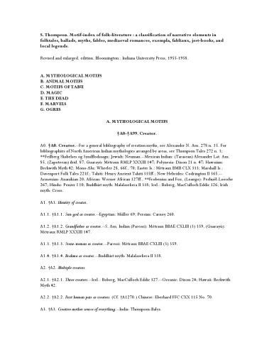 Motif-Index of Folk-Literature, Revised and Enlarged Edition (A to Z)