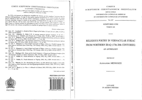 Religious Poetry in Vernacular Syriac from Northern Iraq (17th-20th Centuries). An Anthology