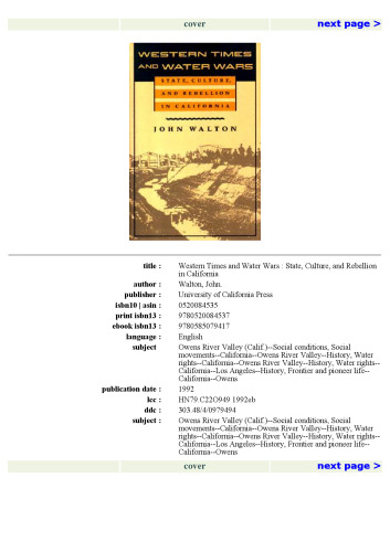 Western Times and Water Wars: State, Culture, and Rebellion in California (Centennial Book)