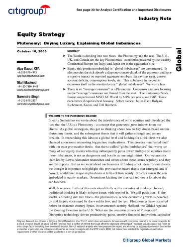 Plutonomy: Buying Luxury, Explaining Global Imbalances (Industry note from Citigroup)