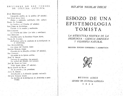 Esbozo de una epistemología tomista. La noética de la sociología; Ciencia empírica y filosofía natural