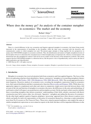 Where does the money go? An analysis of the container metaphor in economics: The market and the economy