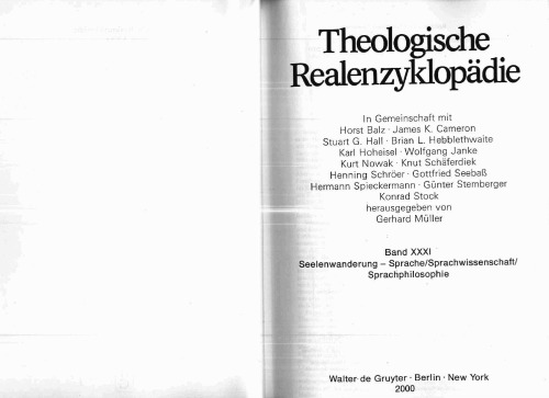 Theologische Realenzyklopädie, Bd 31: Seelenwanderung - Sprache Sprachwissenschaft Sprachphilosophie