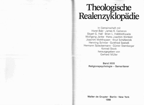 Theologische Realenzyklopädie, Bd 29: Religionspsychologie - Samaritaner